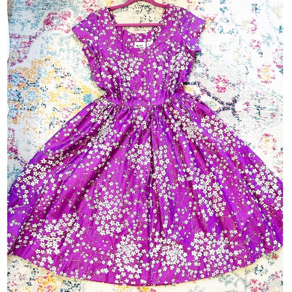 Vintage Murray Meisner (70’s/80’s) Purple Cherry Blossom Dress - Picture 2 of 10